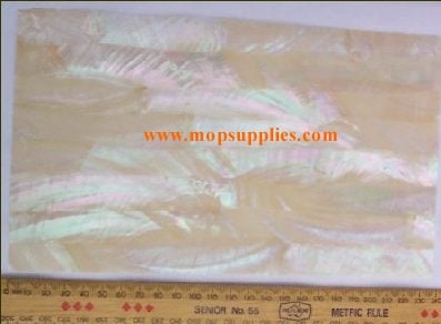 Australian Greenlip abalone veneer also called Australian Greenlip abalone sheet or Australian Greenlip abalone shell paper. Made from thin slices of genuine shell. Standard sheet size 140mm (5.51") width x 240mm (9.45") length x 0.15mm (0.006") thickness Suitable for signwriting, fishing lures, jewellery, architectural application, furniture and many other applications.