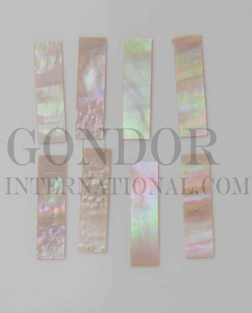 Australian Greenlip abalone flat inlay blanks 8.5mm (0.335") width x 30mm (1.18") x 1mm (0.04") thickness standard grade no holes or worm damage, also used as Australian Greenlip abalone bow slides for violin and viola.