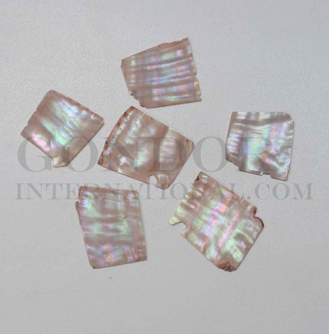 Awabi flat inlay blanks mix size 0.5mm (0.02") thickness irregular shape A grade. Sold by oz - approx. 10 - 14pcs per oz size 15-40mm x 20-50mm