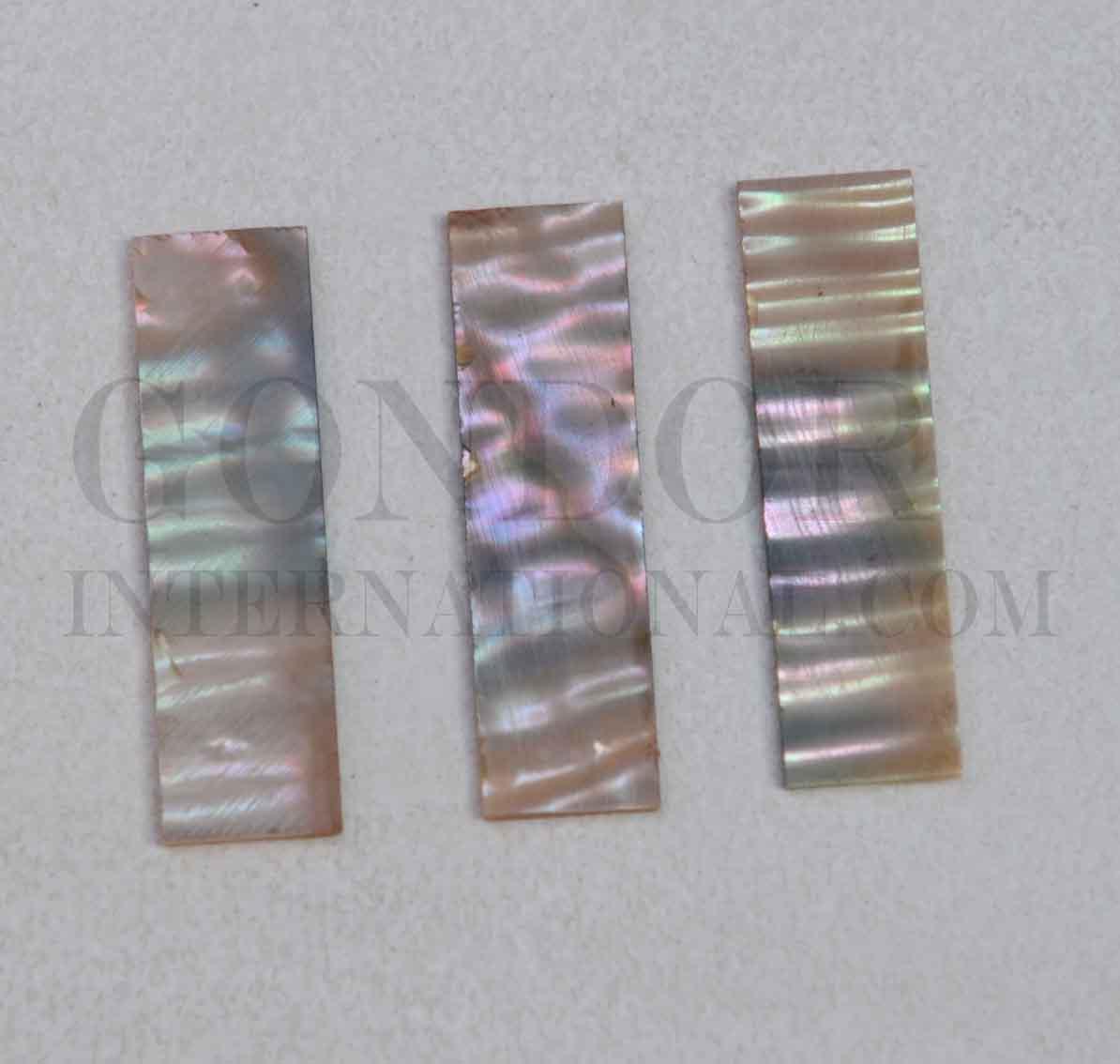 Green abalone (Mexican green abalone) flat inlay blanks rippled material size 9.5mm (0.375") width x 32mm (1.26") length x 1mm (0.04") thickness A grade.
