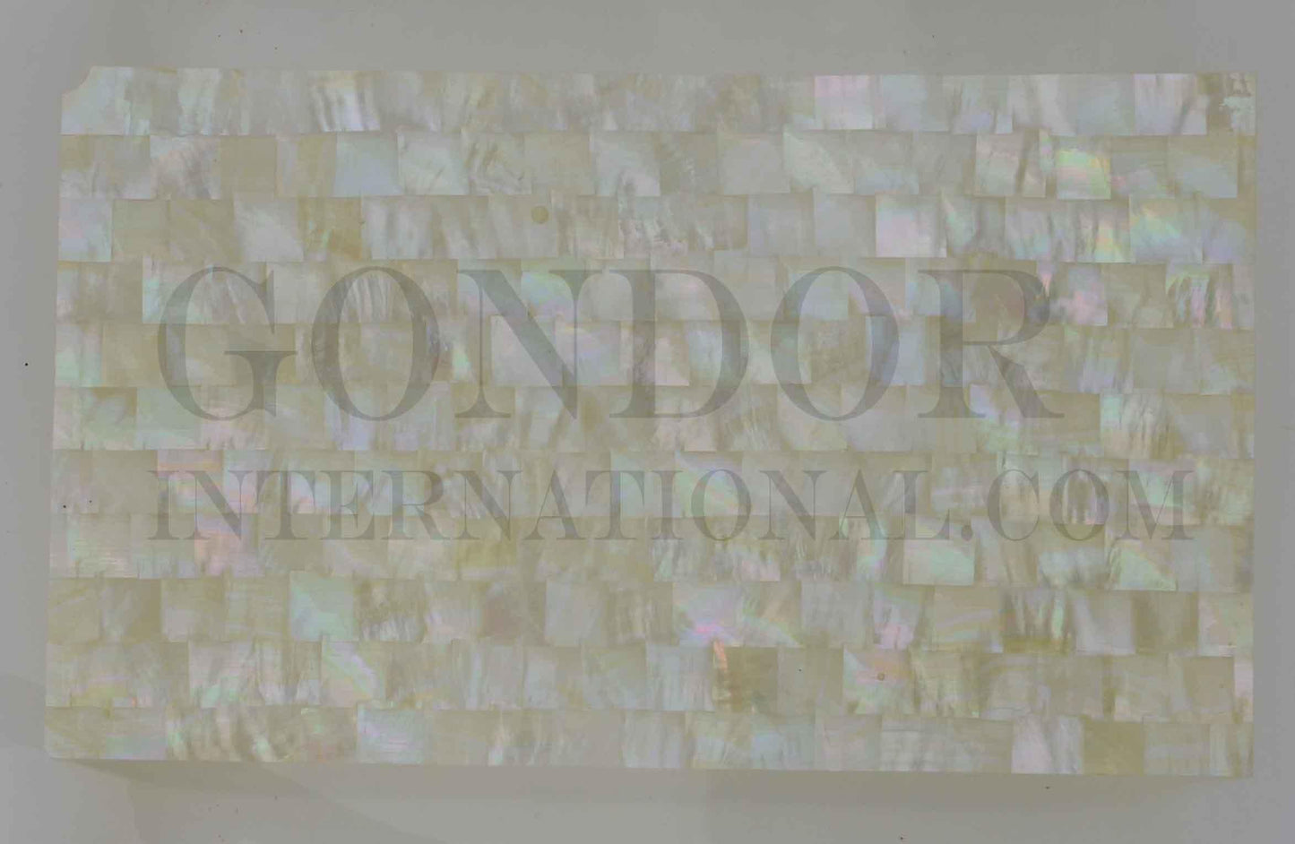Gold MOP mosaic veneer also called Gold MOP sheet or Gold MOP shell paper. Made from thin slices of genuine shell. Standard sheet size 140mm (5.51") width x 240mm (9.45") length x 0.15mm (0.006") thickness Suitable for signwriting, fishing lures, jewellery, architectural application, furniture and many other applications.