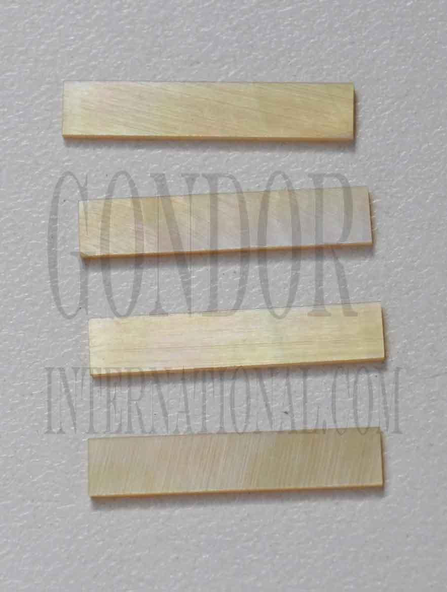 Gold MOP solid shell straight strips 3.17mm (0.125") width x 25mm (1") length x 1.3mm (0.05") thickness.