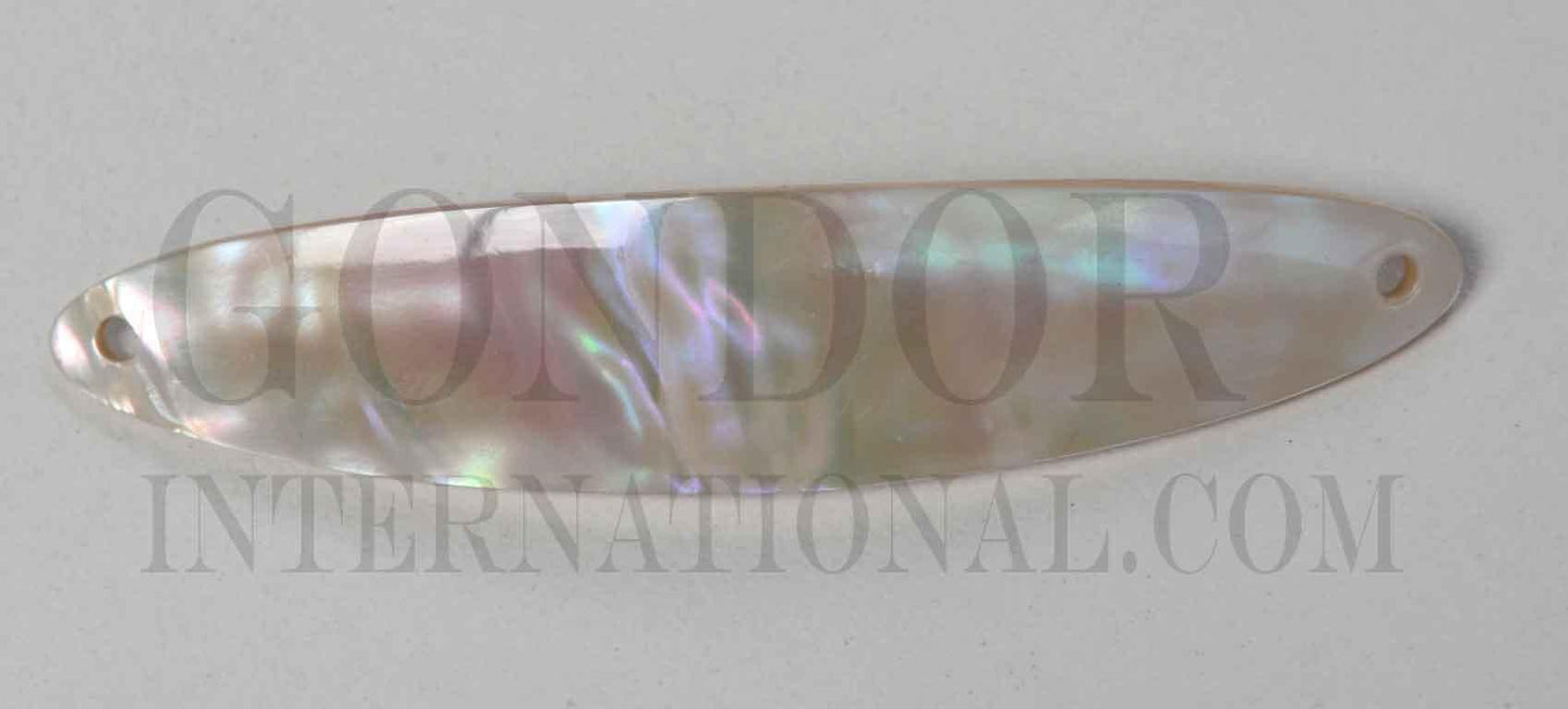 Green Turban (Green snail) shell fishing lures (fishing spoons) are specially cut and polished solid shell pcs. Size 19 x 80-85mmMade to specific bent shape with holes to to fit swivels. Made using A grade shell.