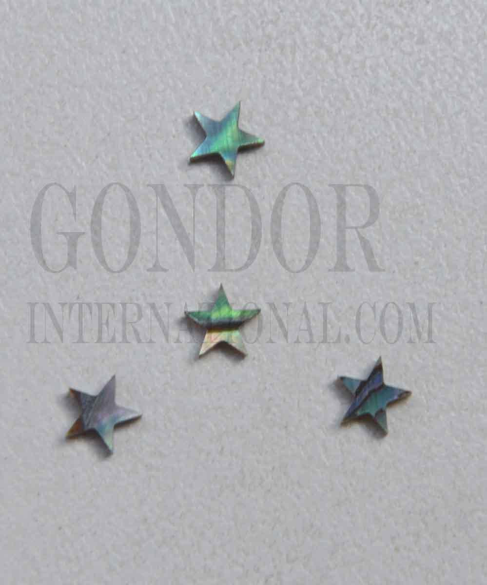 <p>Paua abalone (New Zealand Paua abalone) 5 point star size 6mm (0.236") x 1.5mm (0.06") thickness. Some uses include fretboard markers, musical instrument inlay, furniture inlay, marquetry, pool cue inlay and other general decorative inlay and jewellery applications. All pcs are A grade.</p>