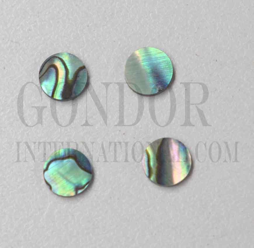 <p>Paua shell dots 4mm diameter x 1.3mm thickness are round flat shell pcs cut to precise diameter and thickness. Ideal for use in inlay applications - for fretboard markers and general inlay or jewellery decorations. All dots are A grade. </p>