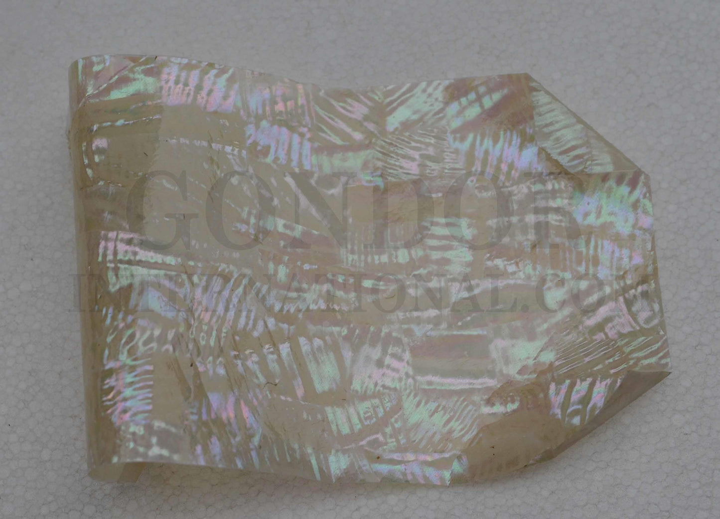 Green abalone - Fully flexible shell sheets made from genuine shell pcs.Size: 240 x 140 x 0.1mm (9.45 x 5.51 x 0.004") Can be folded or rolled up without breaking. Suitable for curved surface decorations. Fishing rods, pens and other tight radius items where standard shell veneer is not sufficiently flexible.Also available with number of options - self adhesive backing (peel and stick), colour coating 1 side and a combination of colour coating and self adhesive.