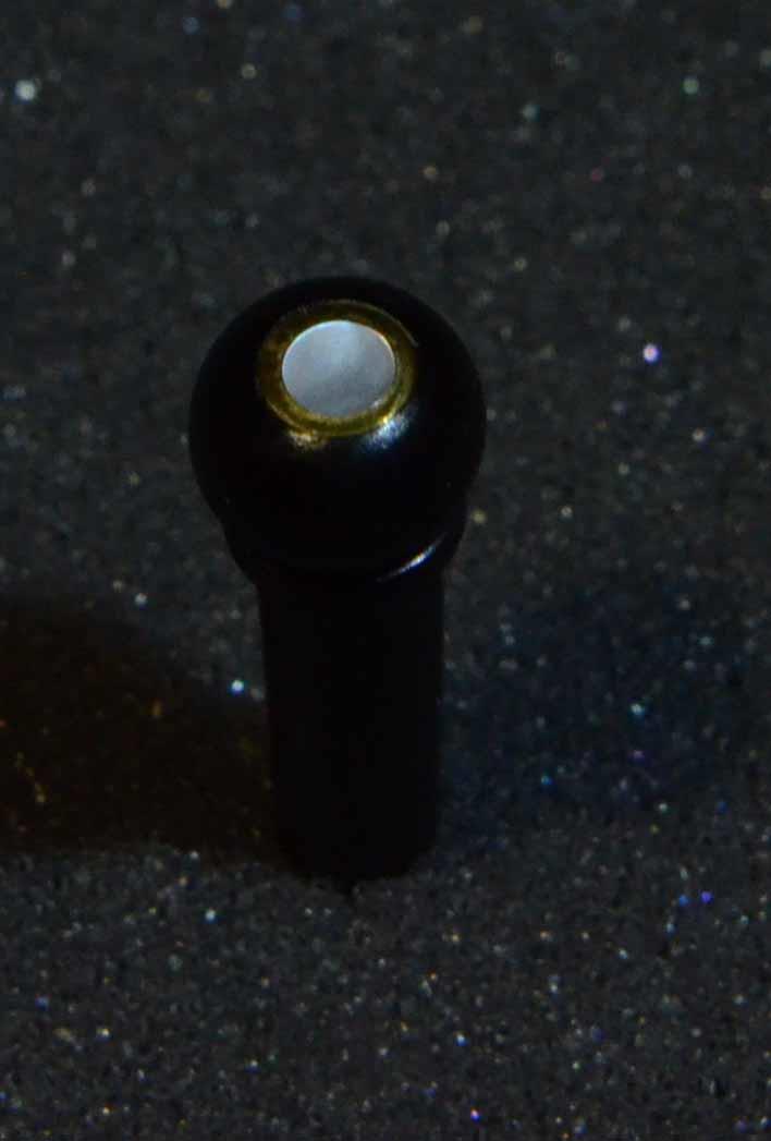 1 set (6pcs) Guitar bridge pins size 1 Ebony with brass ring and white mother of pearl dot Tapered shaft string slot running the full length of shaft. Diameter at top of shaft 5.3mm (0.21") length of shaft 22.9mm (0.9") . Will fit the following models - Martin guitars prior to 1994 (except HD-28), Collings guitars, prior to 2002, Blanchard, Garrison, Goodall, Ryan, Santa Cruz, Taylor, Larrivee D-03R and others.