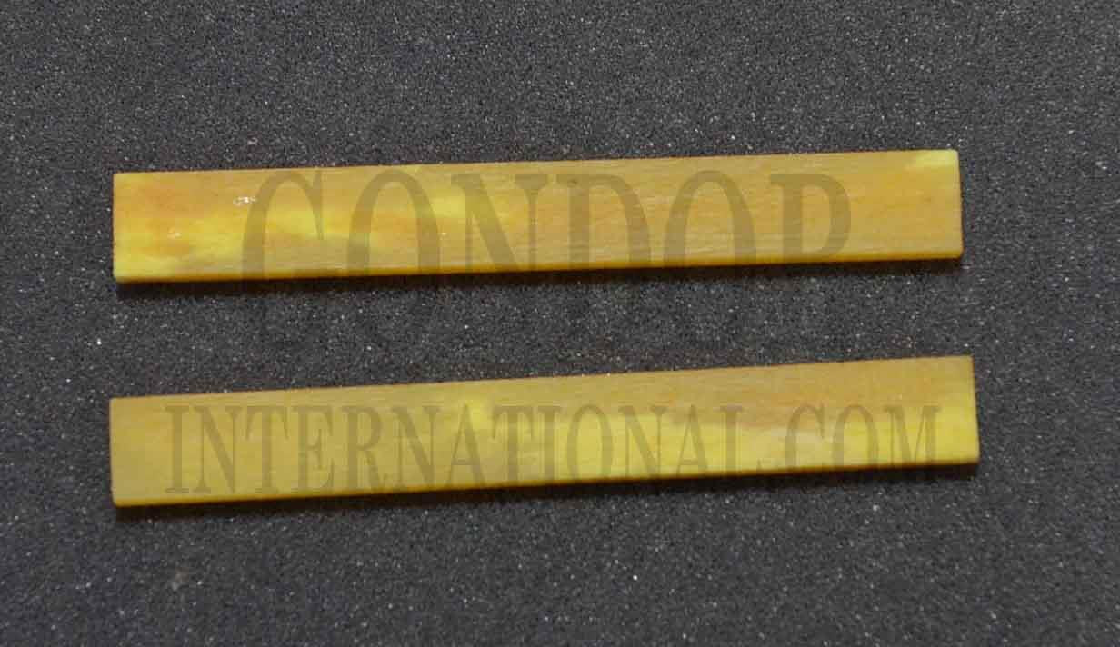 Vintage Bone saddle blanks size 10mm (0.394") width x 85mm (3.35") length x 3.5mm (0.138") thickness used in musical instruments i.e. guitars, mandolins, ukuleles etc.
