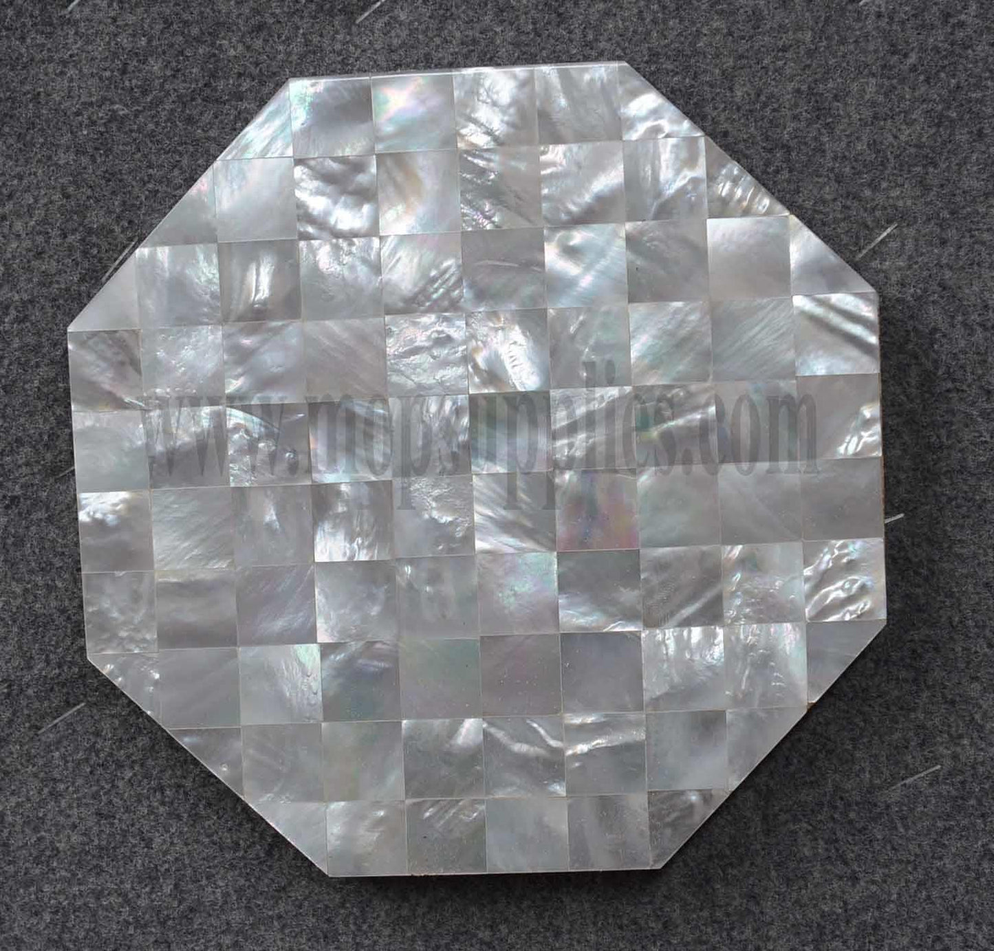 White Mother of Pearl octagonal tile on ceramic tile backing size 150 x 150mm individual pcs 15 x 15mm solid shell polished pcs.
