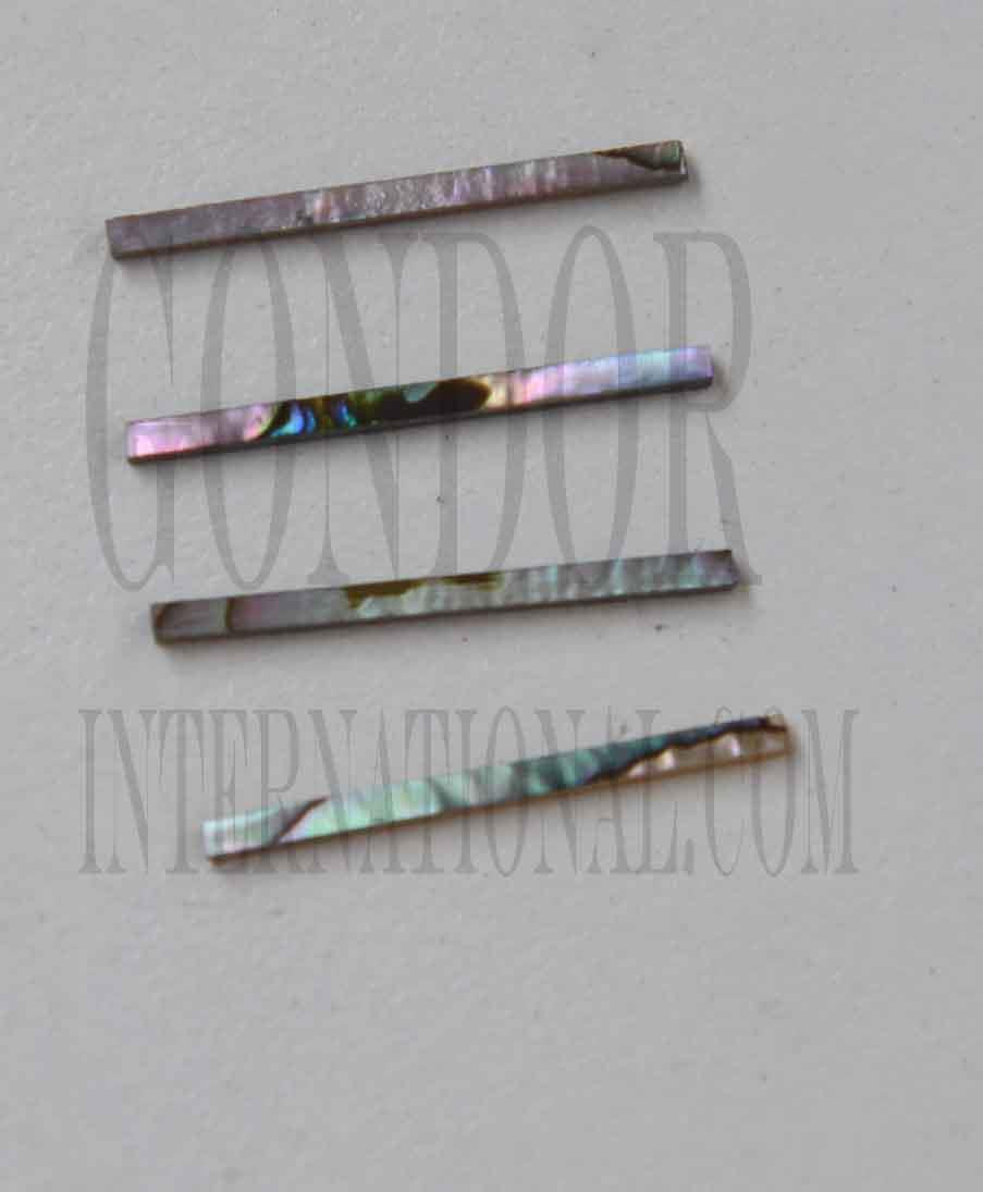 <p>Pink abalone solid shell straight strips 1.2mm (0.04") width x 25mm (0.99") length x 1.3mm (0.05") thickness A grade quality good on both sides, flat and uniform in thickness and width. Ideal for use in purfling and rosettes on musical instruments - Ukuleles, guitars, mandolins etc. as well as in furniture, jewellery and other decorative applications.</p>