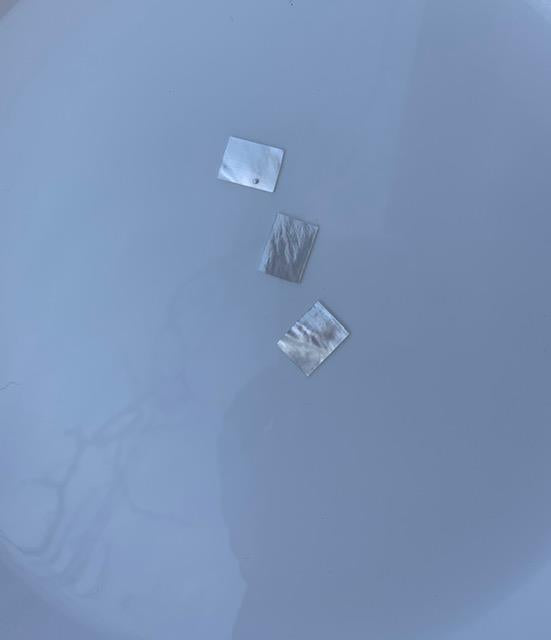 <p>White Mother of Pearl flat inlay blanks size 10mm (0.39") width x 12mm (0.47") length x 1mm (0.04") polished 1 side thickness A grade good on both sides.</p>