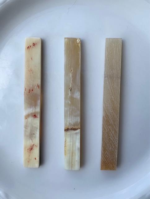 Bone nut blanks size 10mm (0.39") width x 85mm (3.35") length x 4mm (0.16") thickness used in musical instruments i.e. guitars, mandolins, ukuleles etc.