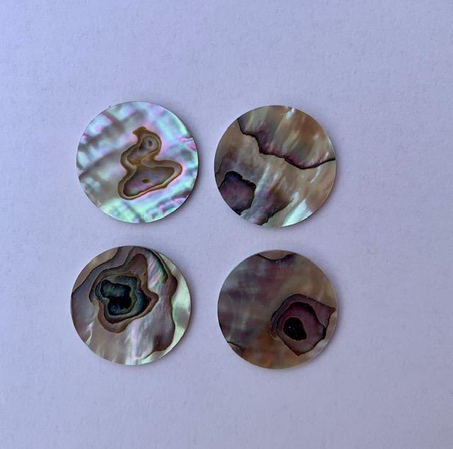 <p>Green abalone discs 25mm (0.984) diameter x 1mm (0.04") thickness polished 1 side, round flat shell pcs cut to precise diameter and thickness. Ideal for use in inlay applications watch dials and general inlay, marquetry or jewellery decorations. All pcs are A grade.</p>