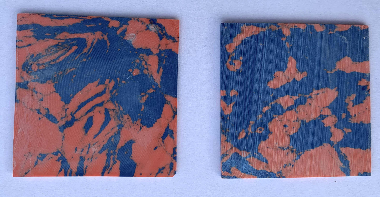 Rieka stone I076 artificial stone blanks 50 x 50 x 2mm suitable for inlay. Can be cut with standard cutting tools - jewellery saw similar in characteristics to mother of pearl (hardness approx. 3. Can be sanded and polished same way as shell material. All pcs are A grade good on both sides.