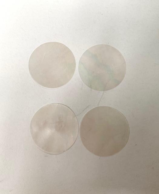 <p>White Mother of Pearl discs 30mm (1.18") diameter x 0.1mm (0.004") thickness - round flat shell pcs cut to precise diameter and thickness. Ideal for watch dials and jewellery decorations. All discs are A grade good on both sides.<br /></p>