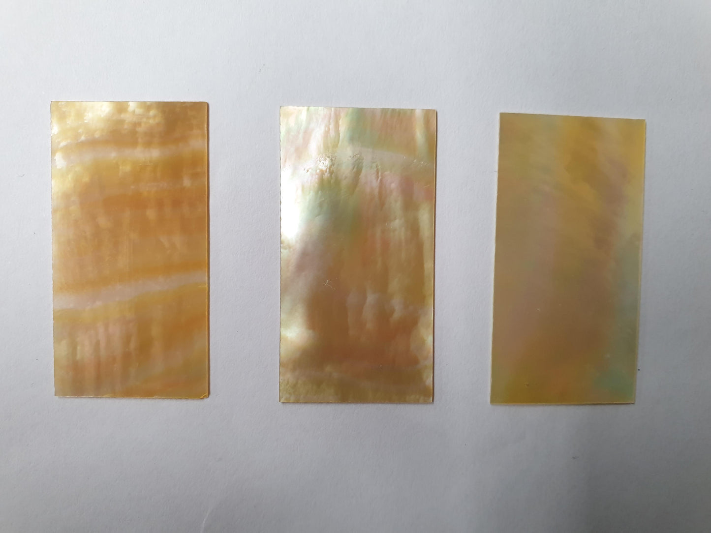 Gold MOP flat inlay blanks size 22mm (0.9") width x 42mm (1.7) length x 0.5mm (0.2") thickness A grade polished 1 side.