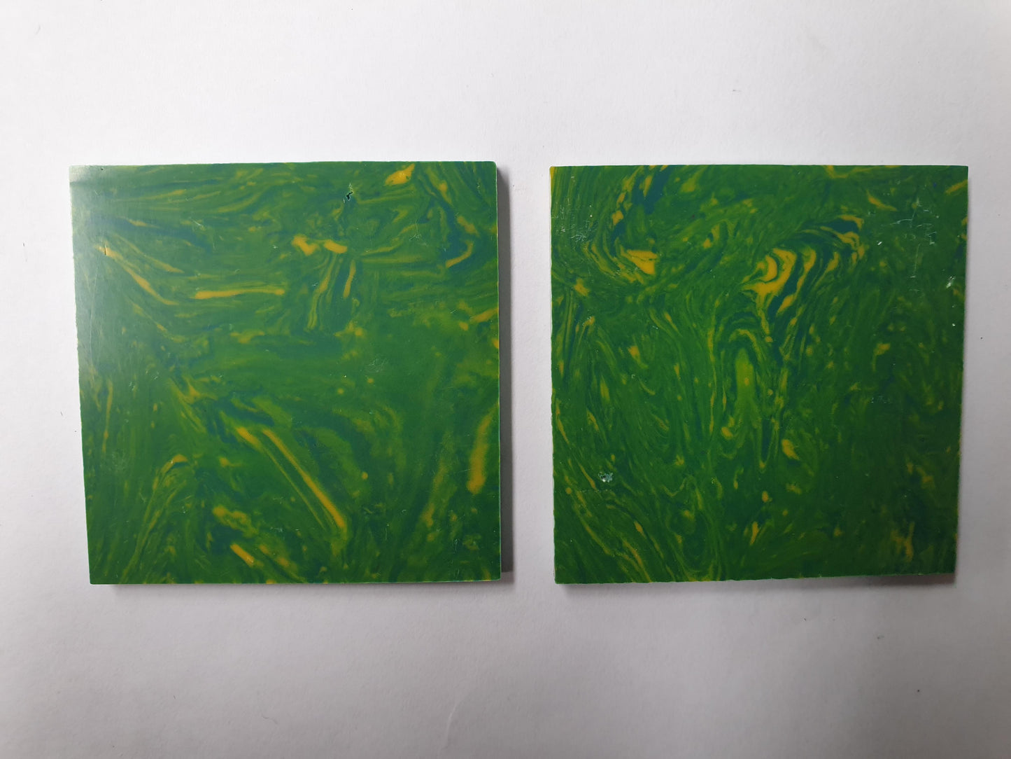 <p>Green Lime reconstituted stone blanks 50 x 50 x 1.5mm suitable for inlay. Can be cut with standard cutting tools - jewellery saw similar in characteristics to mother of pearl hardness approx. 3. Can be sanded and polished same way as shell material. All pcs are A grade good on both sides.</p>