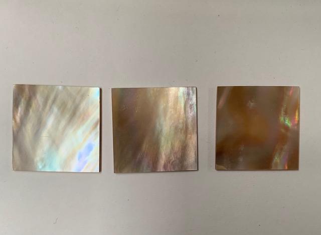 Brownlip Mother of Pearl flat inlay blanks 25mm (0.98") width x 25mm (0.98") length x 1mm (0.04") thickness polished 1 side. A grade.