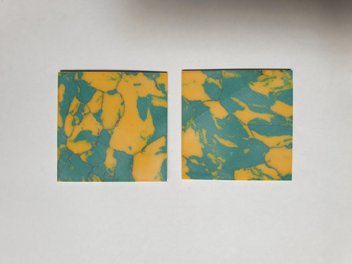 <p>Arizona Jade CH2D2 reconstituted stone blanks 50 x 50 x 1.5mm suitable for inlay. Can be cut with standard cutting tools - jewellery saw similar in characteristics to mother of pearl hardness approx. 3. Can be sanded and polished same way as shell material. All pcs are A grade good on both sides.</p>