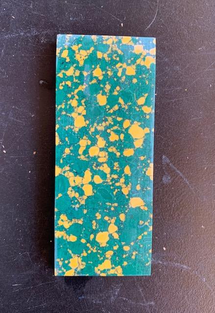 <p>Arizona Jade artificial stone blanks 37 x 90 x 4.76mm suitable for inlay, knife handles, jewellery. Can be cut with standard cutting tools - jewellery saw similar in characteristics to mother of pearl (hardness approx. 3. Can be sanded and polished same way as shell material. All pcs are A grade good on both sides.</p>