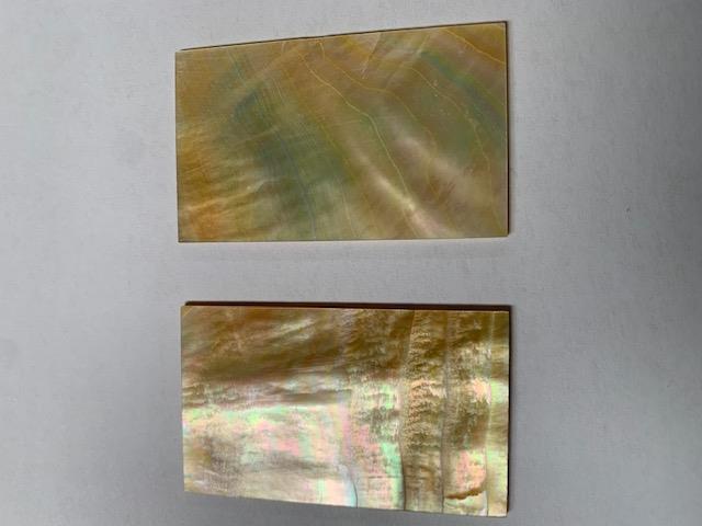 Gold MOP flat inlay blanks size 30mm (1.2") width x 50mm (2.04") length x 1.3mm (0.05") thickness A grade polished 1 side.