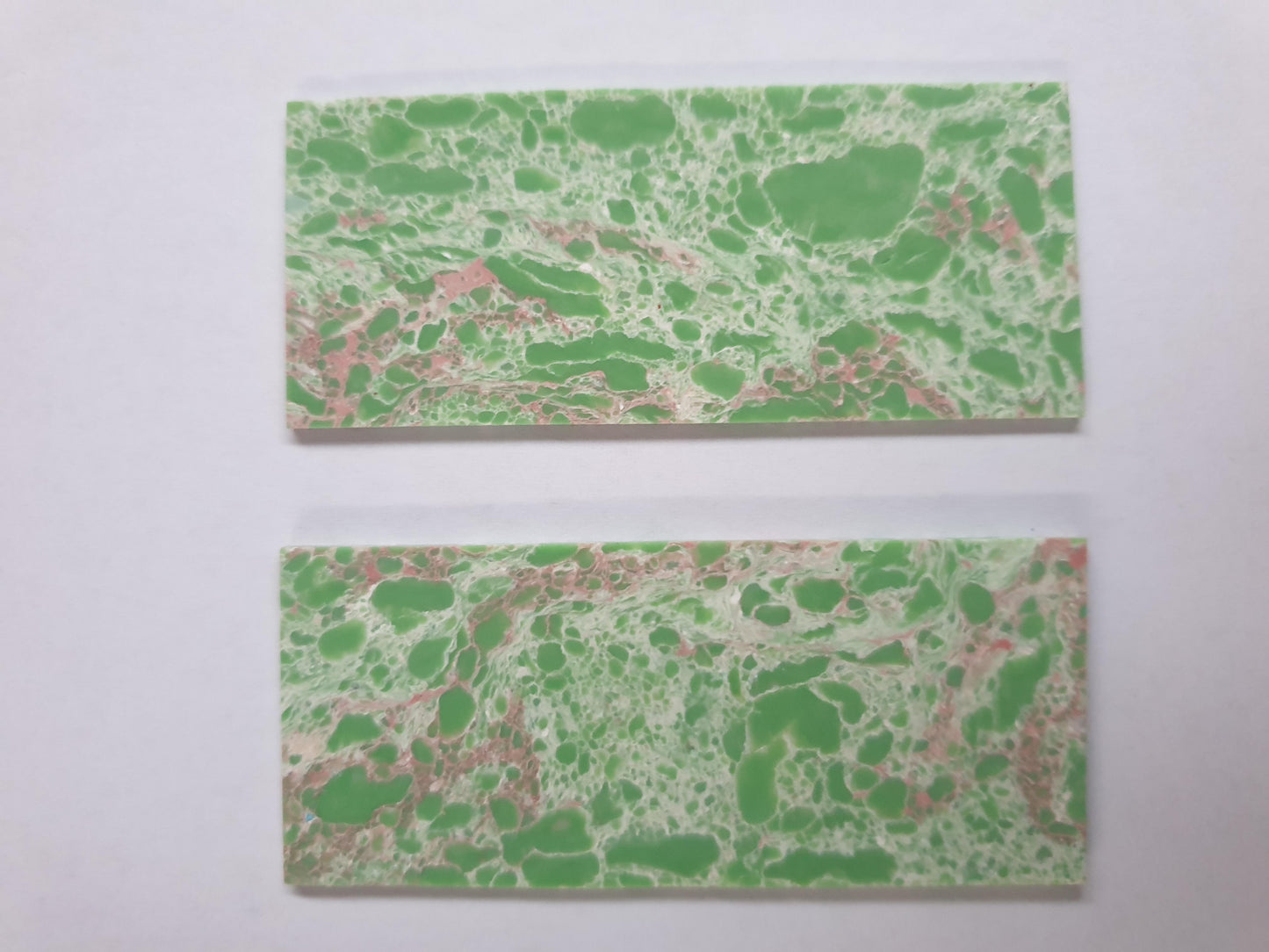 <p>Marble Green Adenium D028 artificial stone blanks 30 x 70 x 2mm suitable for inlay. Can be cut with standard cutting tools - jewellery saw similar in characteristics to mother of pearl (hardness approx. 3. Can be sanded and polished same way as shell material. All pcs are A grade good on both sides.</p>