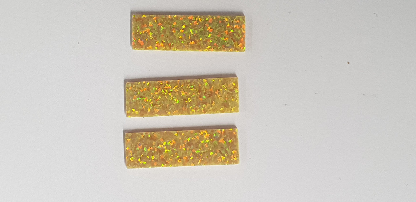 Opal blanks OP46 9 x 29 x 1mm flat cut pcs made from manufactured opal blocks suitable for inlay jewellery, bow slides. Opal blanks can be cut same way as mother of pearl blanks and are of similar hardness.