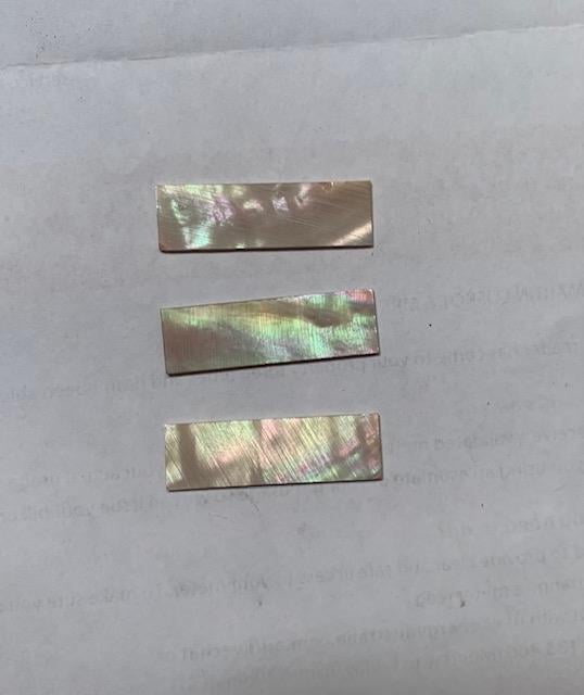 Awabi flat inlay blanks 11 x 33 x 1mm A grade - good on both sides, also used as Awabi (Goldfish) bow slides for violin and cello.