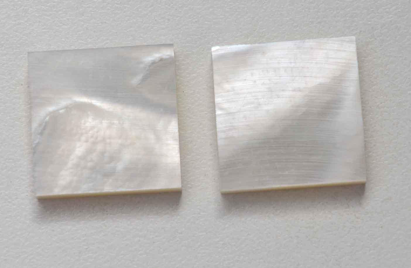 White Mother of Pearl flat inlay blanks size 25.4mm (1") width x 26mm (102") length x 3mm (0.118") thickness A grade clean on both sides.