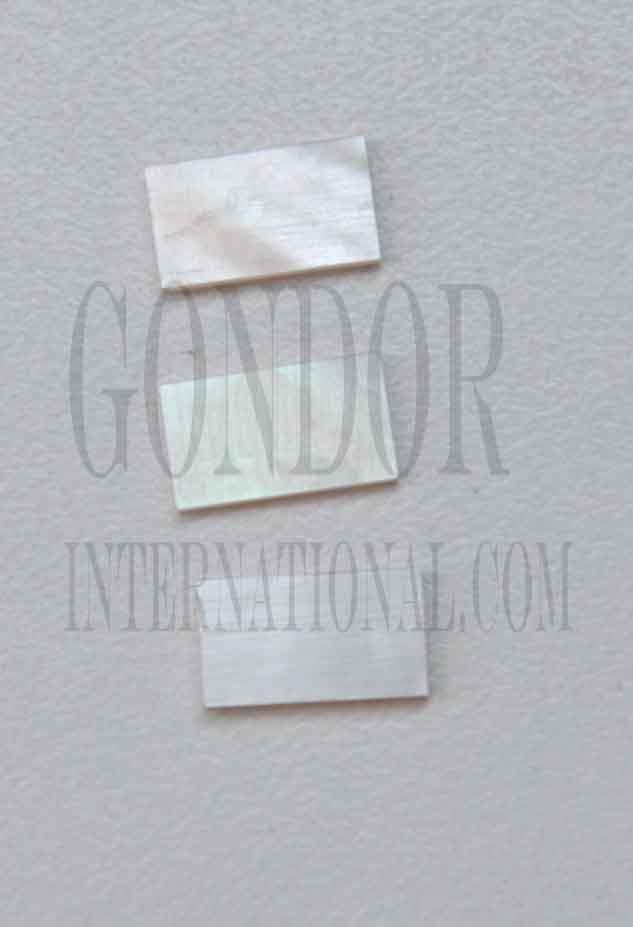 <p>White Mother of Pearl flat inlay blanks polished 1 size 12mm (0.472) width x 13.5mm (0.531") length x 1mm (0.04") thickness A grade clean on both sides.</p>