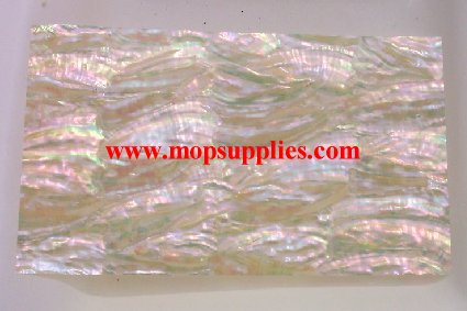 Awabi K veneer also called Awabi K sheet or Awabi K shell paper. Made from thin slices of genuine shell. Standard sheet size 140mm (5.51") width x 240mm (9.45") length x 0.15mm (0.006") thickness  Suitable for signwriting, fishing lures, jewellery, architectural application, furniture and many other applications.