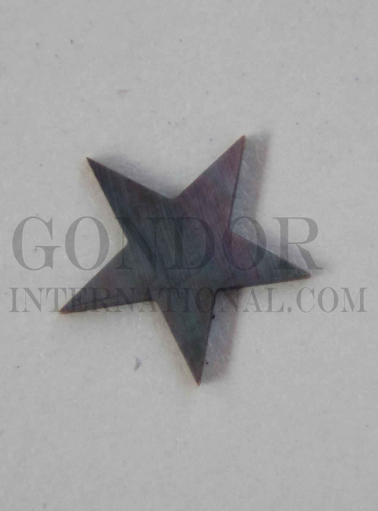 Black Mother of Pearl 5 point stars size 11.5mm (0.453") x 1.5mm (0.06") thickness. Some uses include fretboard markers, musical instrument inlay, furniture inlay and other general decorative inlay and jewellery applications. All pcs are A grade.