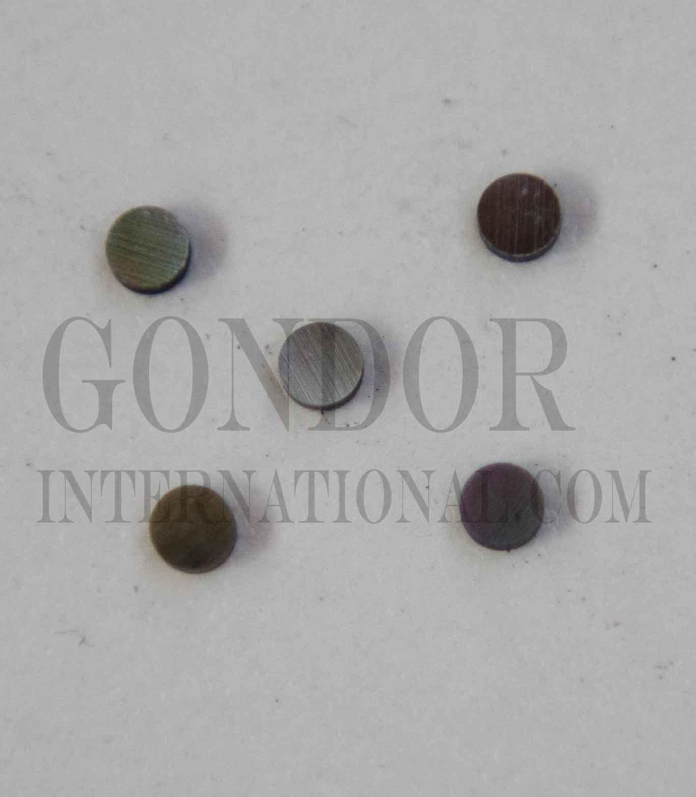 Black Mother of Pearl shell dots 1.5mm diameter 1.3mm thickness are round flat shell pcs cut to precise diameter and thickness. Ideal for use in inlay applications - for fretboard markers and general inlay or jewellery decorations.