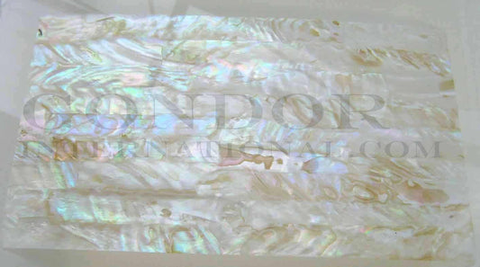 Fresh Water Pearl laminated shell sheets are made from genuine shell. Each sheet has shell throughout consisting of layers of smaller shell pcs. Sheet size 235 x 135mm (9.25 x 5.3"). Thickness 0.5mm (0.02") Ideal for inlay work, marquetry, jewellery, knife handles. Economical and easy to cut. All layers are A grade same consistency throughout the sheet.