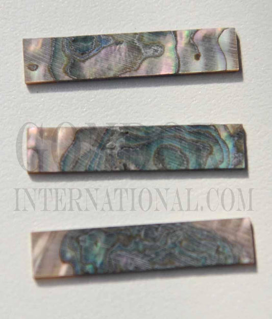 Green abalone (Mexican green abalone) flat inlay blanks size 9mm (0.355") width x 42mm (1.65") length x 1mm (0.04") thickness A grade.