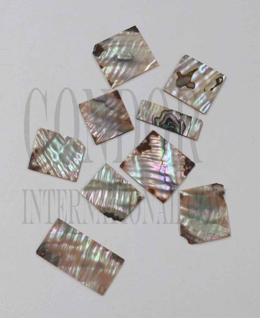 Green abalone (Mexican green abalone) flat inlay blanks rippled pcs irregular shape, mix size 20 - 30mm (0.79 - 1.18") width x 20 - 35mm (0.79 - 1.38") length x 1.3m (0.05") thickness A grade.