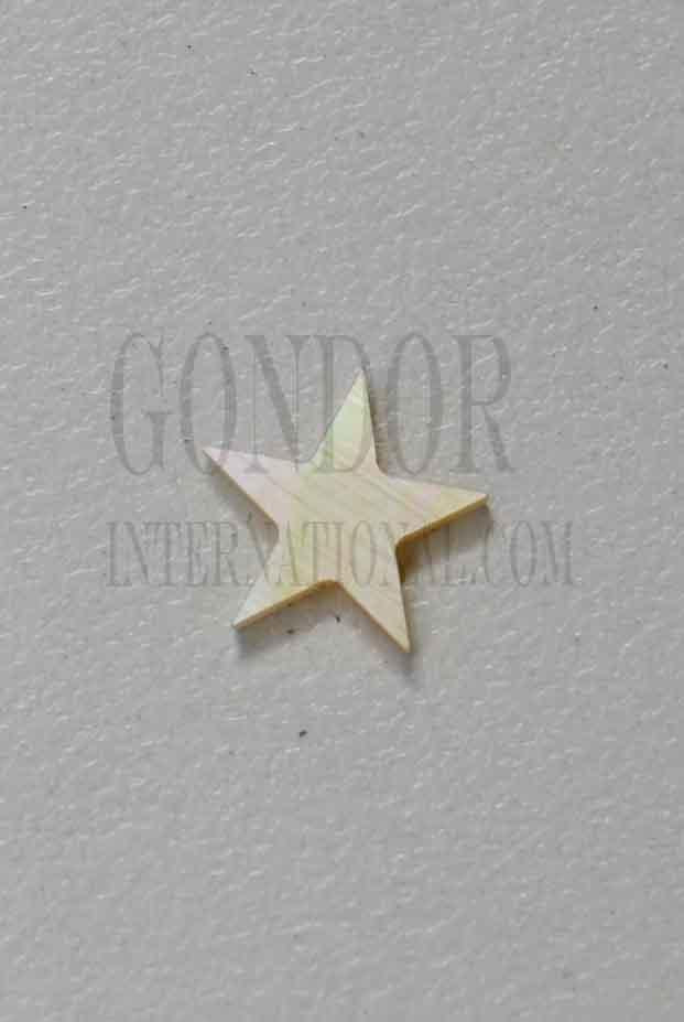 Gold Mother of Pearl 5 point stars size 11.5mm (0.453") x 1.5mm thickness. Some uses include fretboard markers, musical instrument inlay, furniture inlay, pool cue inlay and other general decorative inlay and jewellery applications. All pcs are A grade.