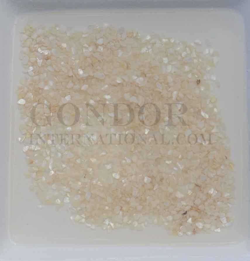 Mother of Pearl random chips (aggregate) size # 0 2-4mm (1/16-1/8") suitable for terrazzo applications as well as other decorative uses.