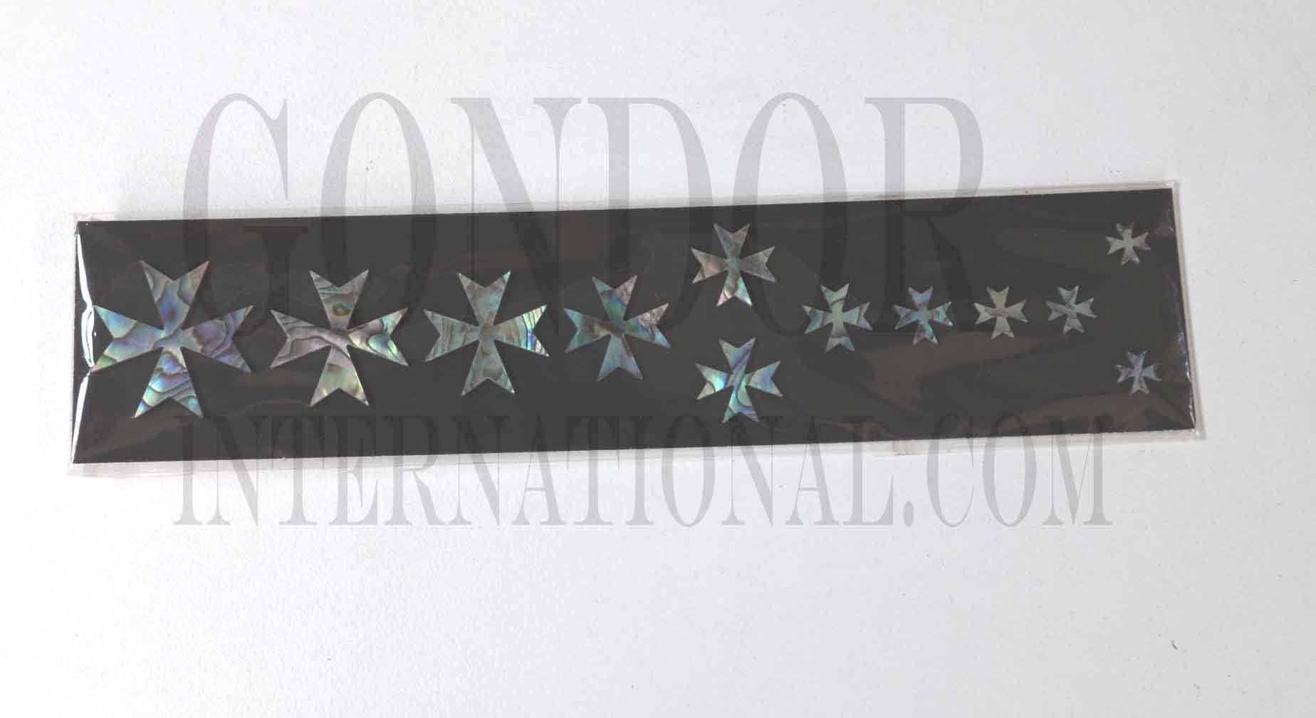 <p>A set of 12pcs Paua abalone Maltese cross inlays. Suitable fingerboard inlay. Shell thickness 1.5mm. Flat and ready to be installed.</p>