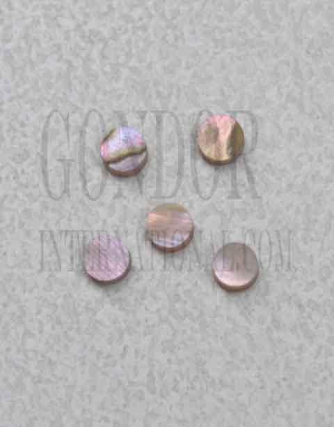 Red abalone dots 2.35mm (3/32") diameter x 1.5mm thickness - round flat shell pcs cut to precise diameter and thickness. Ideal for use in inlay applications - for fretboard markers, bow frogs and general inlay or jewellery decorations. All dots are A grade good on both sides. 