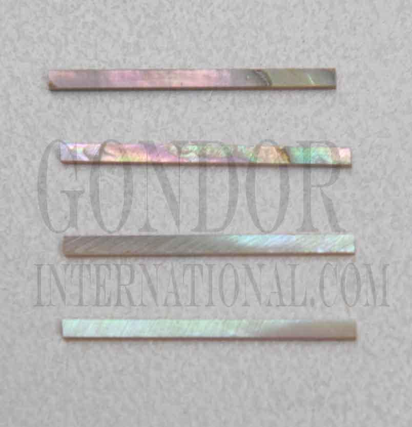 Red abalone solid shell straight strips 1.2mm (0.047") width x 25mm (1") length x 1.5mm (0.06") thickness. A grade quality good on both sides, flat and uniform in thickness and width. Ideal for use in purfling on musical instruments - Ukuleles, guitars, mandolins etc. as well as in furniture, jewellery ans other decorative applications.