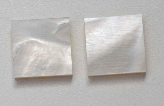 <p>White Mother of Pearl flat inlay blanks size 25mm (1") width x 25mm (1") length x 5mm (0.197") thickness A grade clean on both sides.</p>