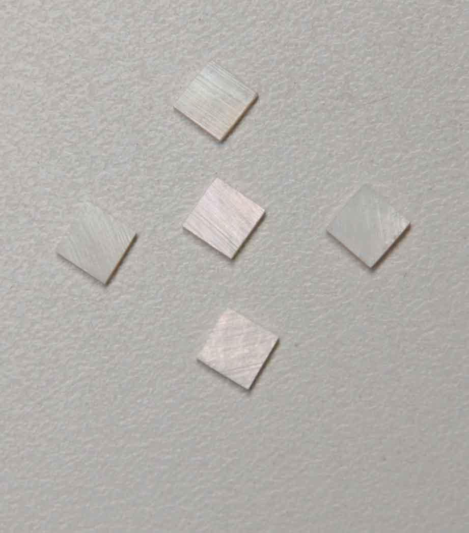 White Mother of Pearl flat inlay blanks size 4mm (0.157") width x 4mm (0.157") length x 1.5mm (0.6") thickness A grade good on both sides.