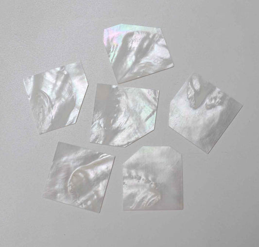 White Mother of Pearl flat inlay blanks mix size 25 - 35mm  width x 35 - 50mm length x 2.5mm (0.1") thickness A grade good on both sides