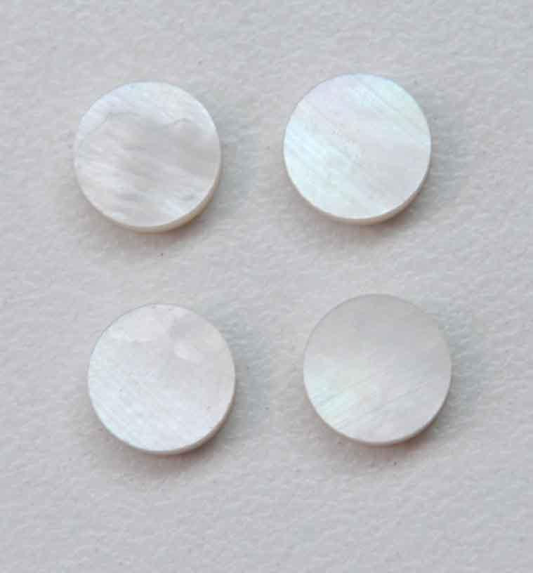 White Mother of Pearl button blanks W/W size 14L (8.86mm) x 2mm thickness white both sides, flat and uniform in thickness.