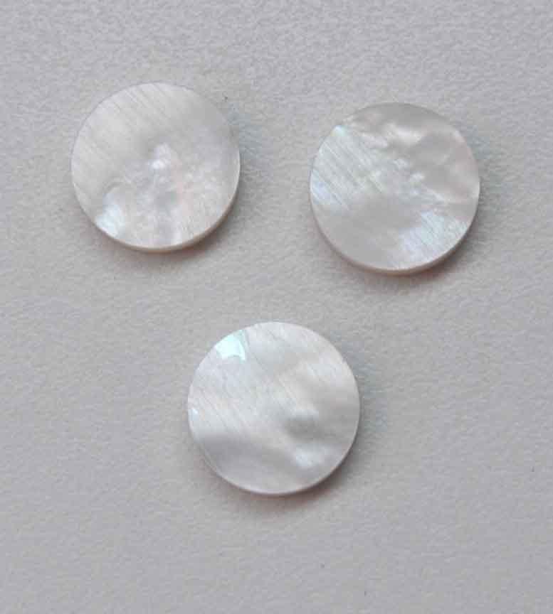 White Mother of Pearl button blanks W/W size 22L (13.93mm) x 3.4mm thickness white both sides, flat and uniform in thickness.