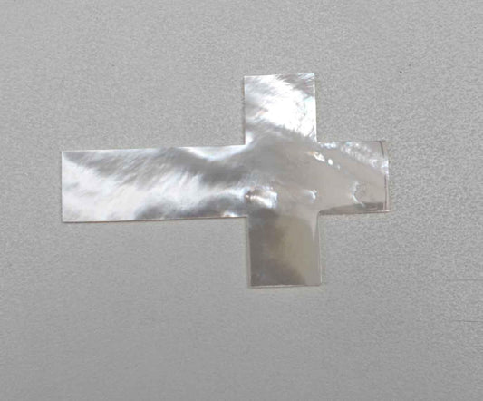 <p>White Mother of Pearl polished cross size 51mm (2") width x 79mm (3.11") length x 2mm (0.08") thickness. Suitable for jewellery as well as inlay and other decorative applications. A grade.</p>