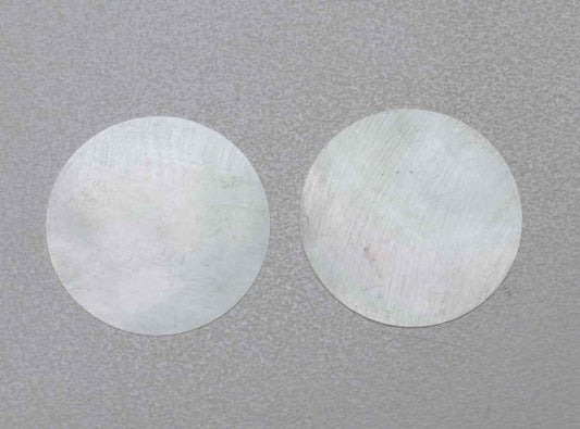 White Mother of Pearl discs 40mm (1.57") diameter x 3mm (0.118") thickness - round flat shell pcs cut to precise diameter and thickness. Ideal for watch dials, inlay, jewellery decorations. All discs are A grade good on both sides. 