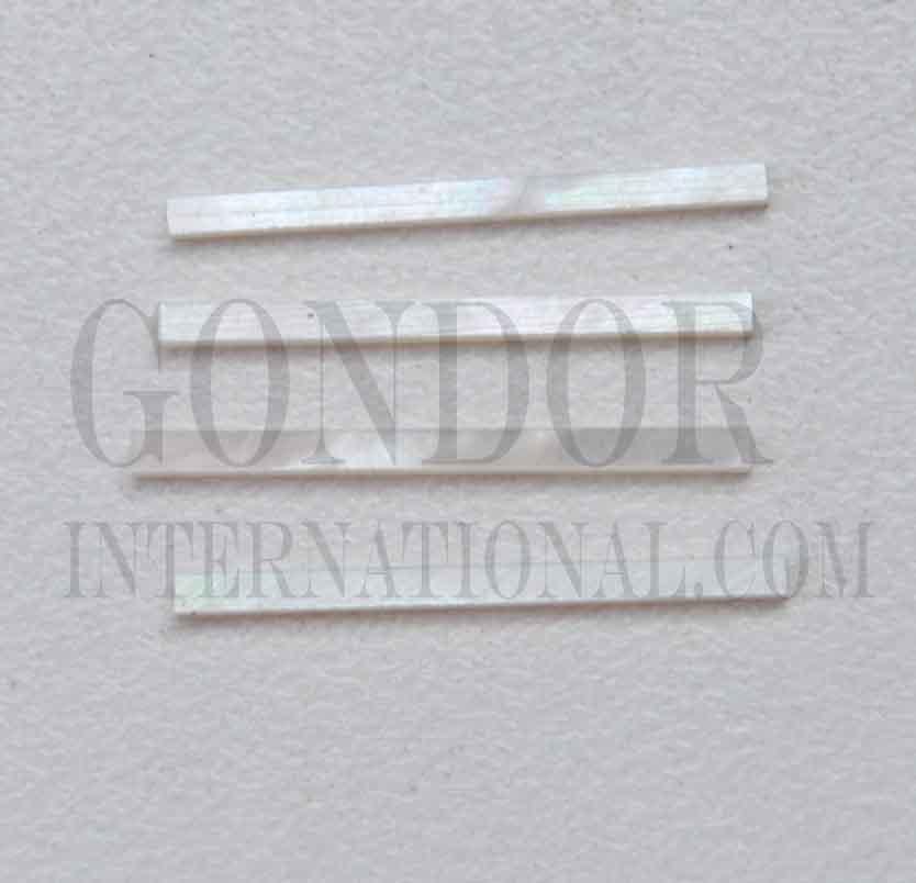 <p>White Mother of Pearl solid shell straight strips 1.2mm (0.047") width x random length (1") x 1.3mm (0.05") thickness. A grade quality good on both sides, flat and uniform in thickness and width. Ideal for use in purfling on musical instruments - Ukuleles, guitars, mandolins etc. as well as in furniture, jewellery ans other decorative applications.</p>