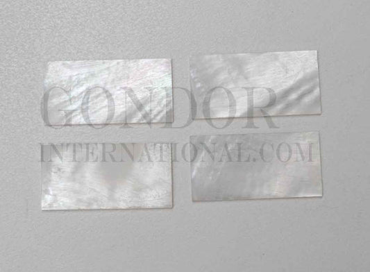 <p>White Mother of Pearl flat blanks size 22mm (0.866") width x 42mm (1.65") length x 1mm (0.04") thickness A grade good on both sides.polished 1 side</p>